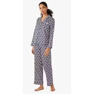 Kate Spade Pajama Set Womens L Navy Blue Spade Flower Long Sleeve Sleepwear